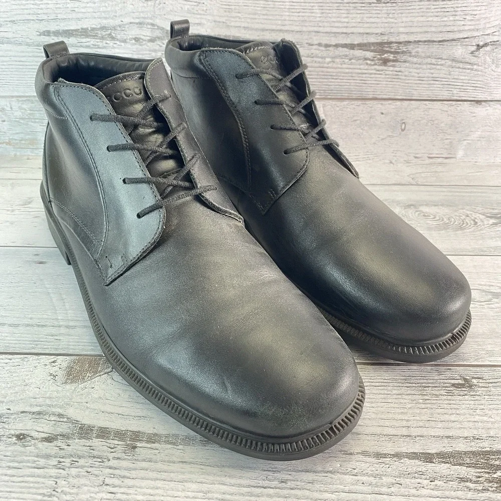 Ecco Chukka Boots Mens 12 Black Leather GTX Waterproof Classic Casual Shoes EU46